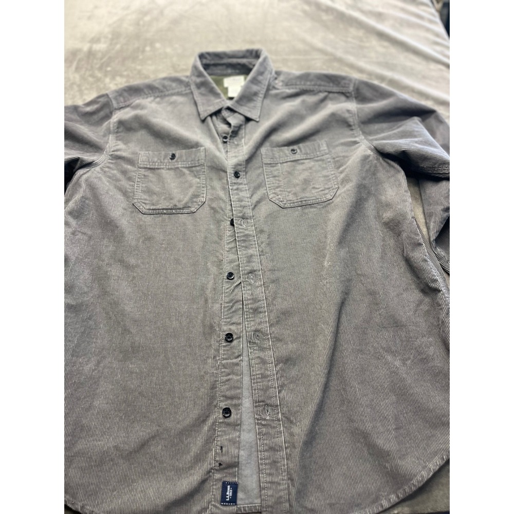 LL Bean Mens XL Corduroy Button Down Shirt Grey Traditional Fit‎ Cotton 505637